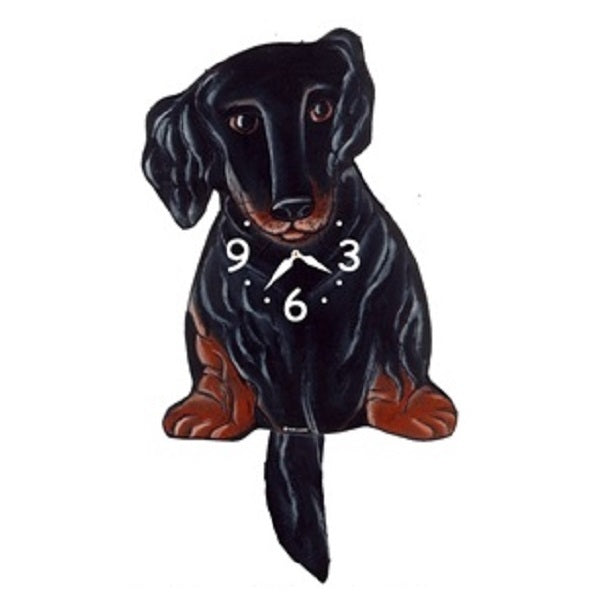 Long Hair Black Dachshund Wagging Pendulum Clock