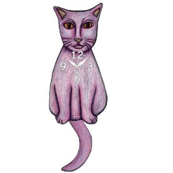 Light Violet Cat Wagging Pendulum Clock