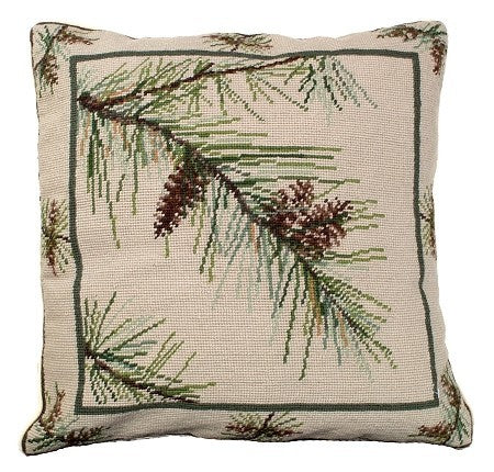 Pine Bough Needlepoint Decorative Pillow