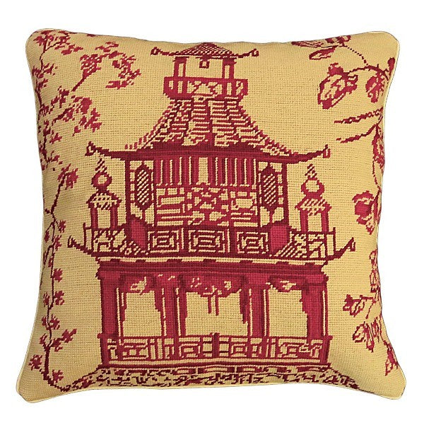 Red Pagoda 18x18 Needlepoint Pillow
