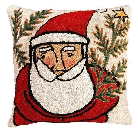 Western Santa 18 x 18 Hand Hooked Pillow