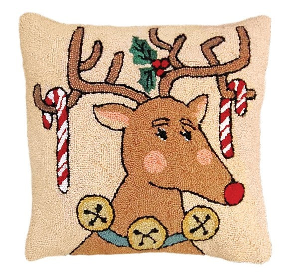 Reindeer & Candy Cane Decorative Pillow