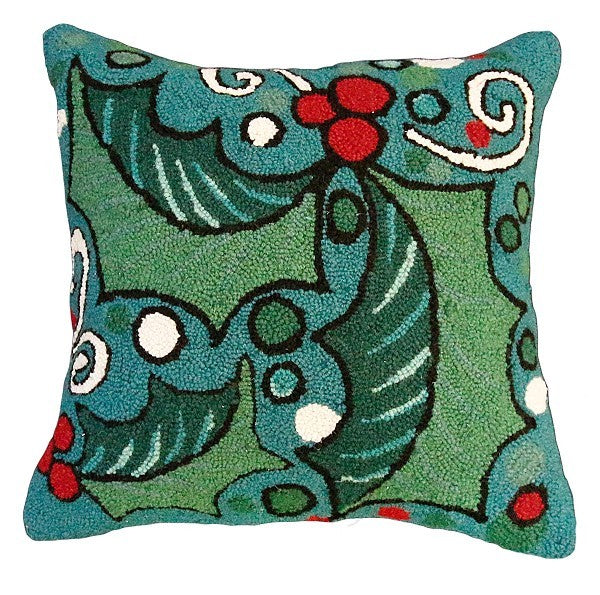 Holly with Blue Field Decorative Pillow