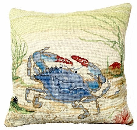 Blue Crab 18 x 18 Needlepoint Pillow