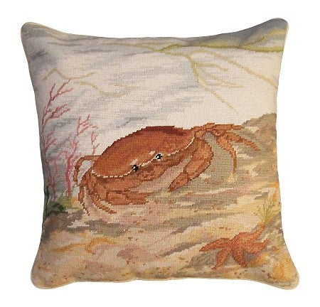 Crab and Sea Star 18 x 18 Needlepoint Pillow