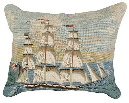 Ship at Full Mast 16x20 Needlepoint Pillow