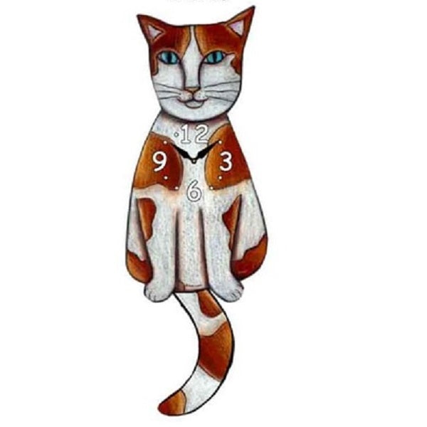 Orange Cow Cat Wagging Pendulum Clock