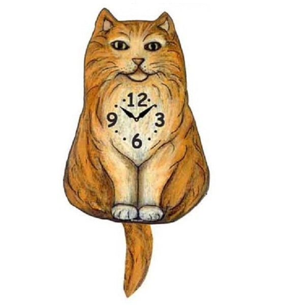 Fluffy Orange Cat Wagging Pendulum Clock