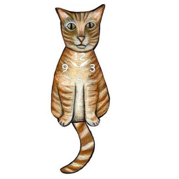 Orange Tabby Cat Wagging Pendulum Clock