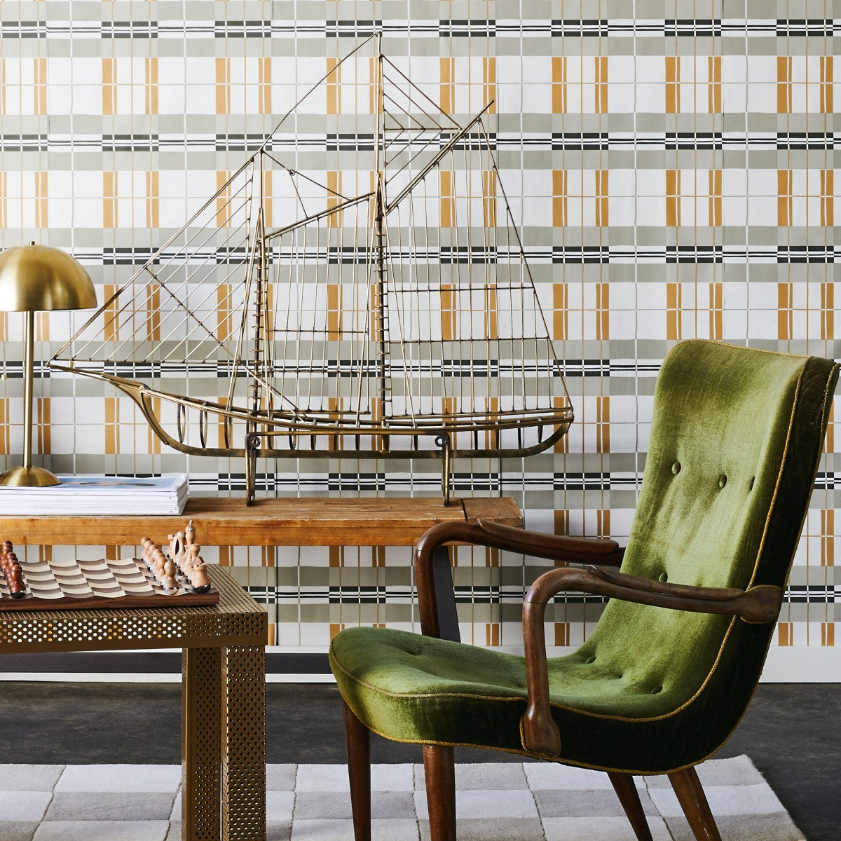 Paired Back Plaid Mustard PA474 Self-Adhesive Wallpaper