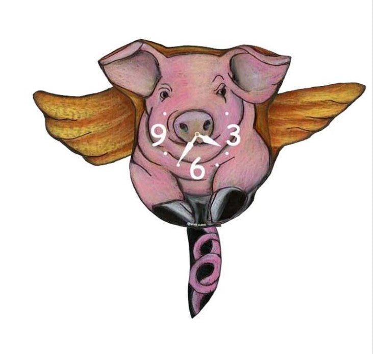 Pig With Wings Pendulum Wall Clock