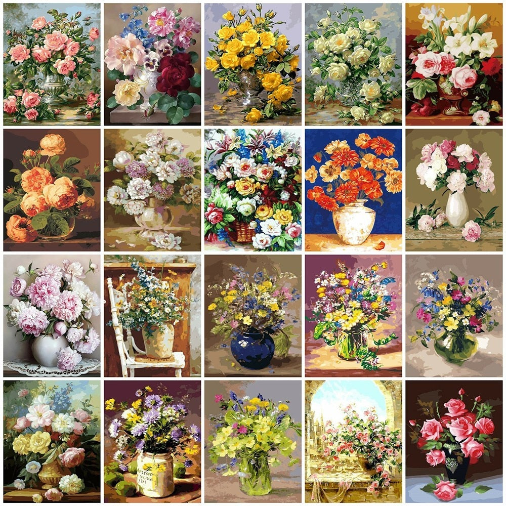 Flowers Vase Paint By Numbers DIY Canvas Oil Painting