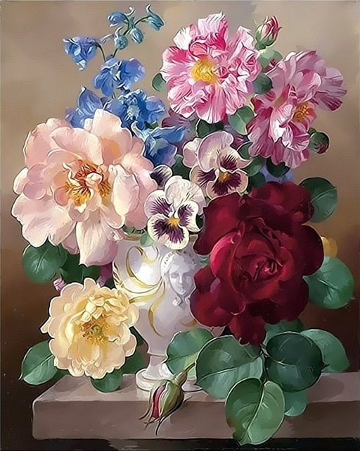 Flowers Vase Paint By Numbers DIY Canvas Oil Painting