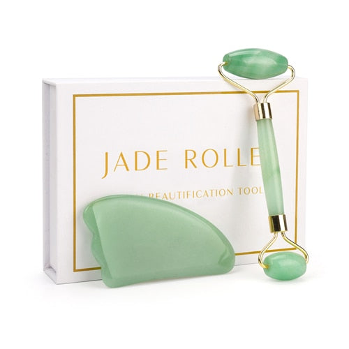 Jade Stone Rose Quarz Roller Gua Sha Set