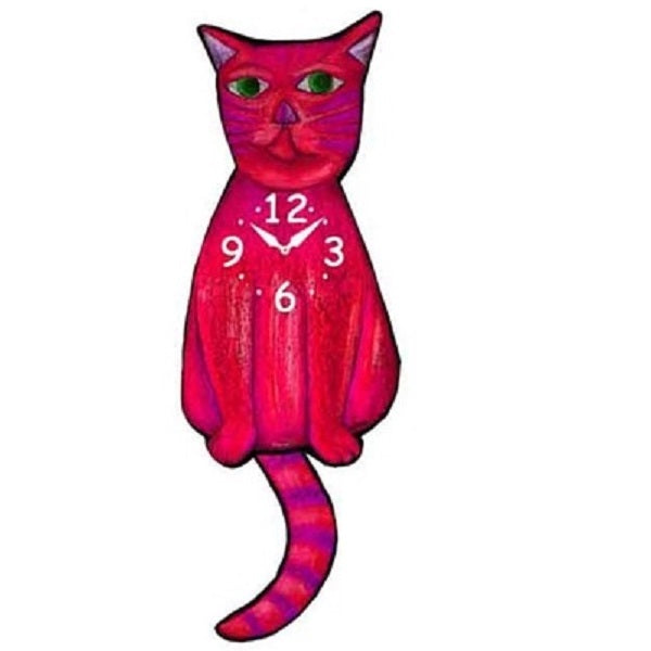 Red Cat Wagging Pendulum Clock
