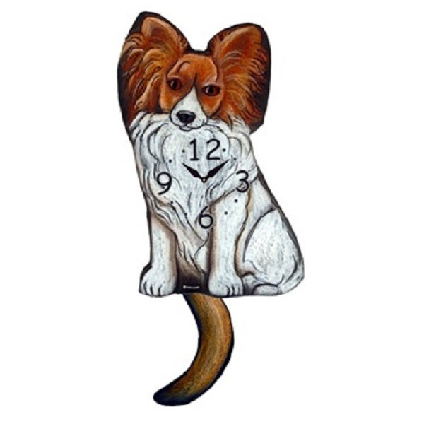 Red Papillon Dog Wagging Pendulum Clock