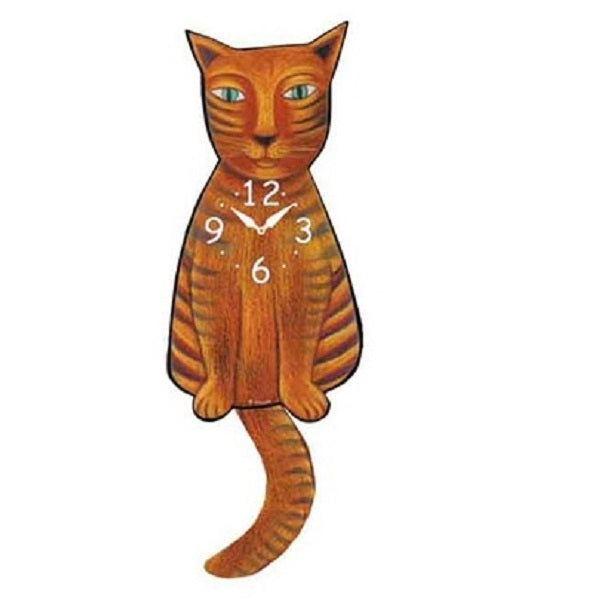 Red Tiger Cat Wagging Pendulum Clock