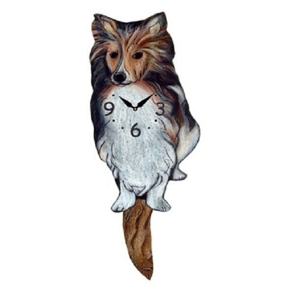 Shetland Sheepdog Dog Wagging Pendulum Clock