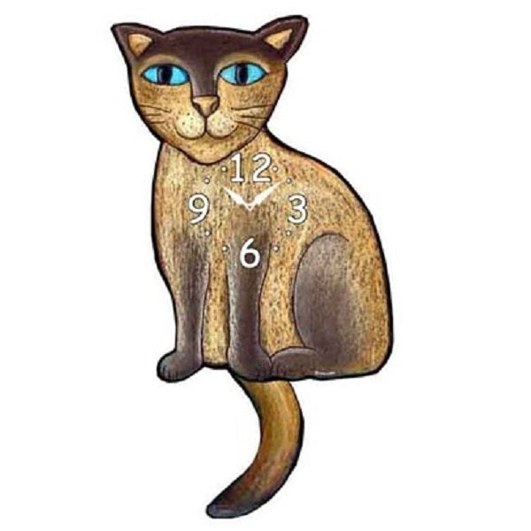Siamese Cat Wagging Pendulum Clock