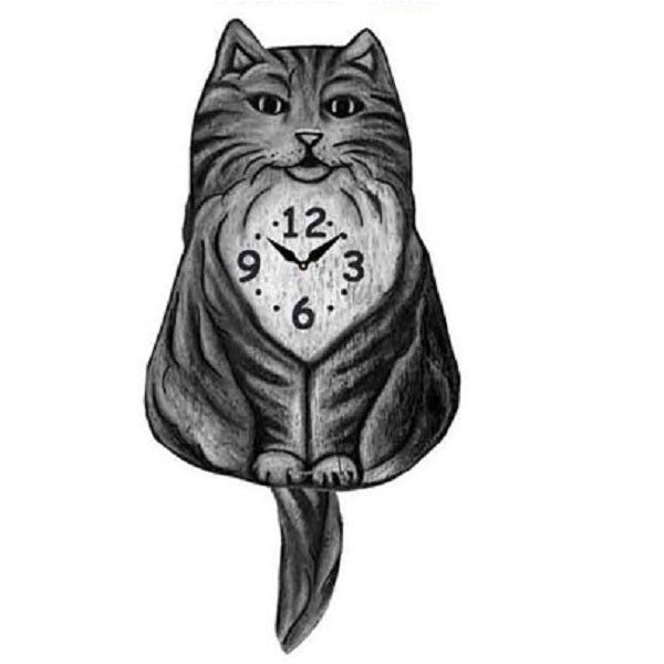 Fluffy Tabby Cat Wagging Pendulum Clock