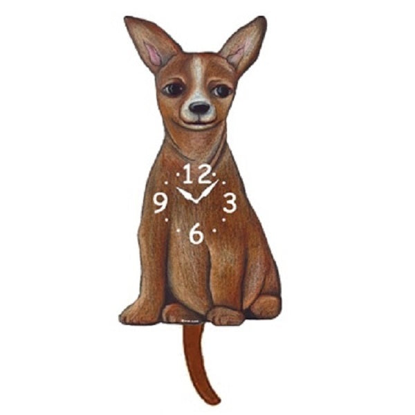 Tan Chihuahua Dog Wagging Pendulum Clock