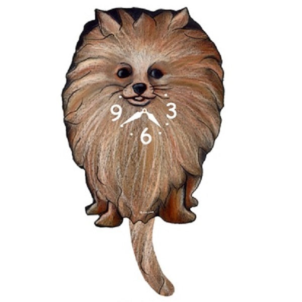 Tan Pomeranian Dog Wagging Pendulum Clock