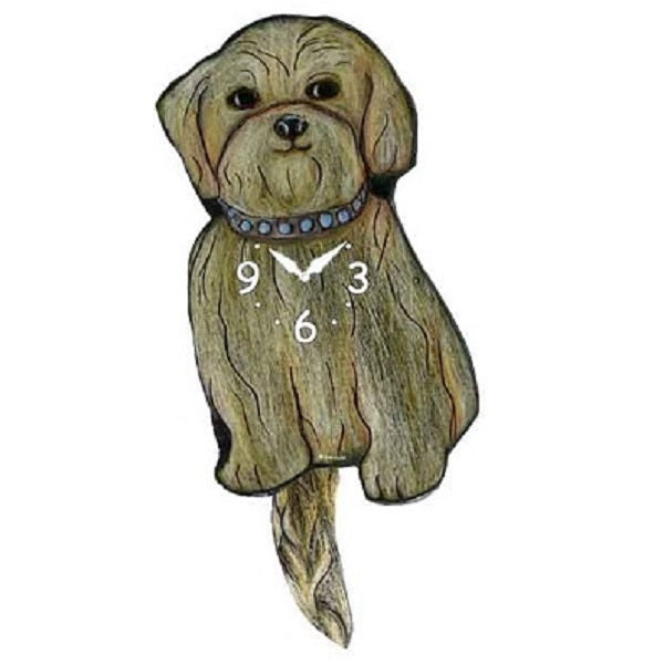Tan Shih Tzu Dog Wagging Pendulum Clock