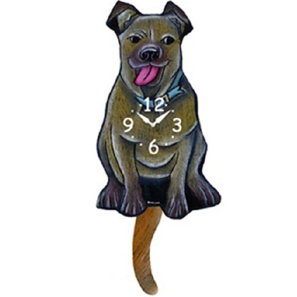Tan Floppy Pit bull Dog Wagging Pendulum Clock