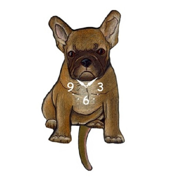 Tan French Bulldog Dog Wagging Pendulum Clock