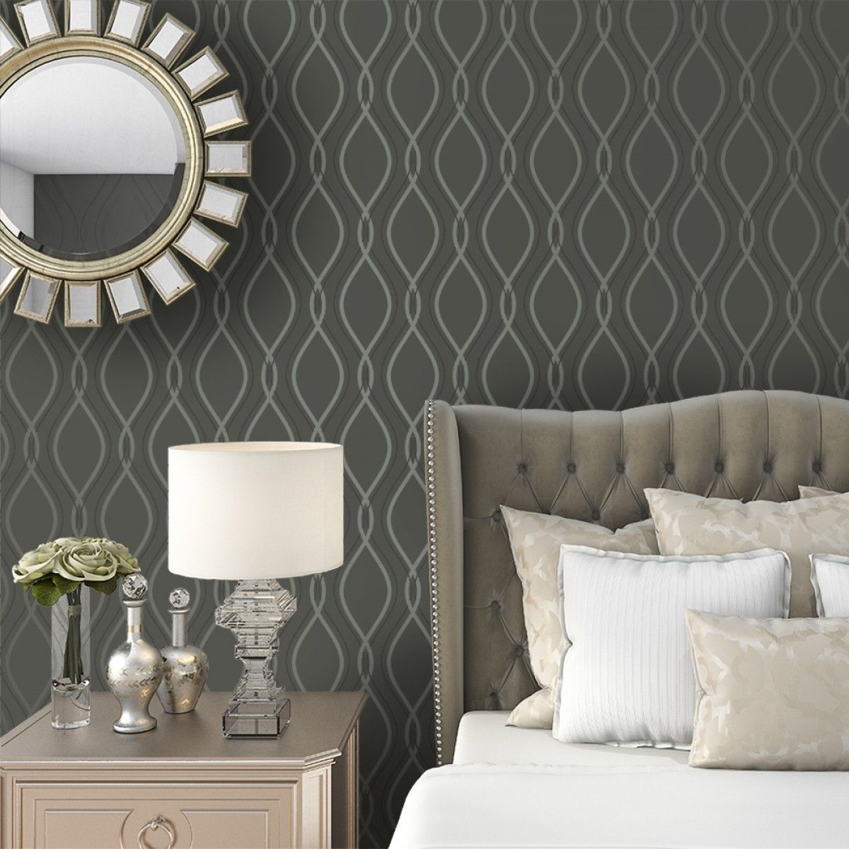 Tear Drop Charcoal Metallic Silver IM468 Self-Adhesive Wallpaper
