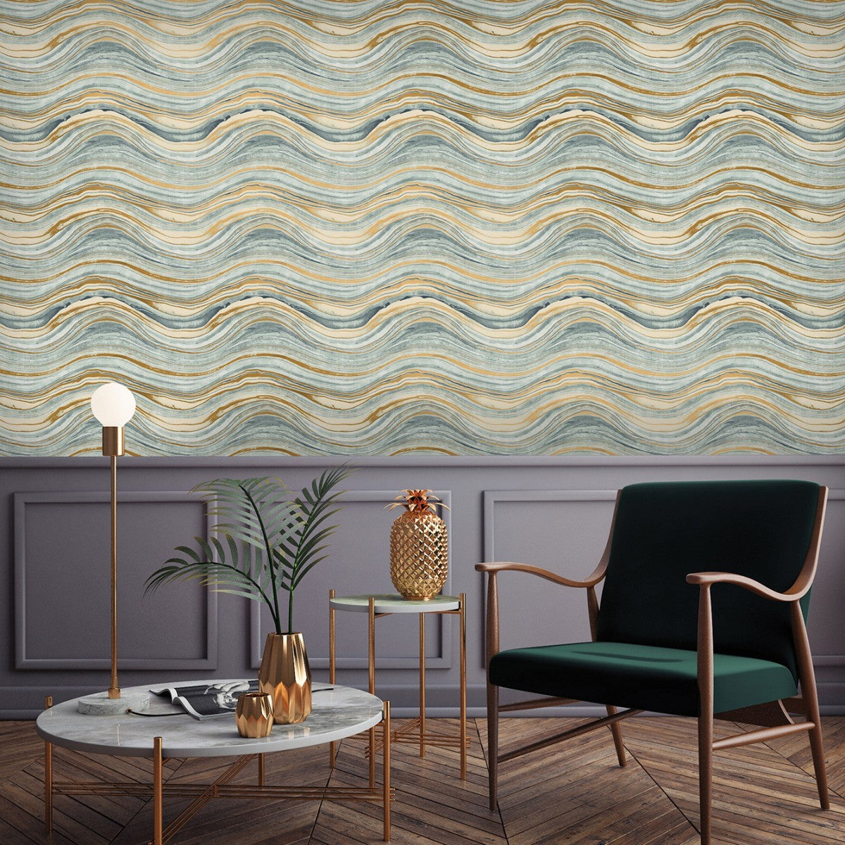 Travertine Aquamarine And Gold Self-Adhesive TR520 Wallpaper