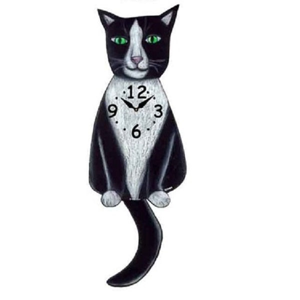 Tuxedo Cat Wagging Pendulum Clock
