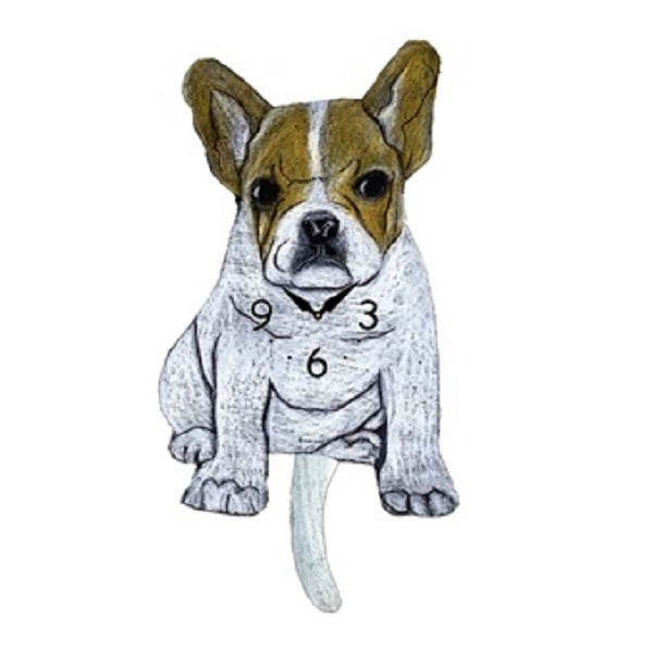 Tan White French Bulldog Wagging Pendulum Clock