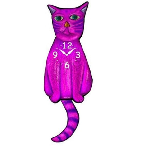 Violet Cat Wagging Pendulum Clock