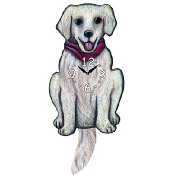 White Golden Retriever Dog Wagging Pendulum Clock