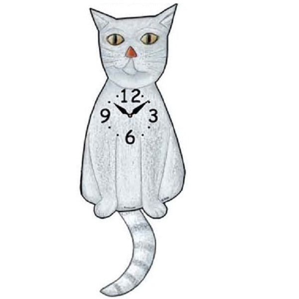 White Cat Wagging Pendulum Clock