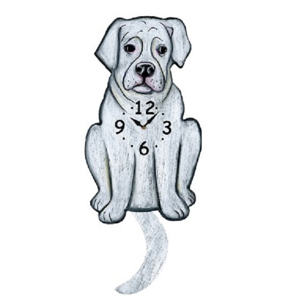 White Boxer Dog Wagging Pendulum Clock