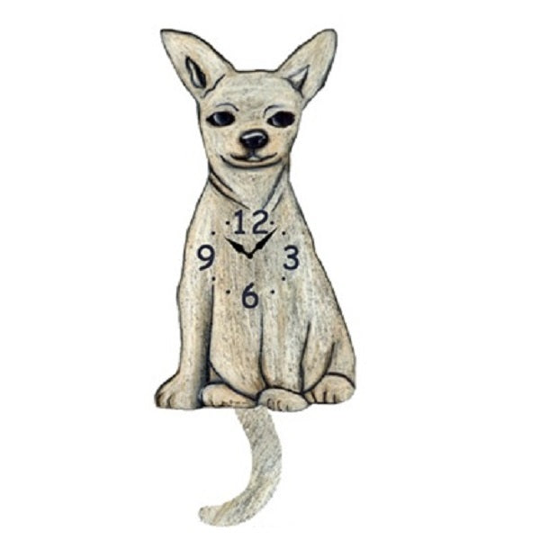 White Chihuahua Dog Wagging Pendulum Clock