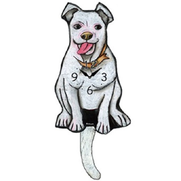 White Floppy Pit bull Dog Wagging Pendulum Clock