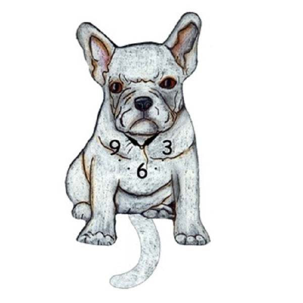 White French Bulldog Dog Wagging Pendulum Clock