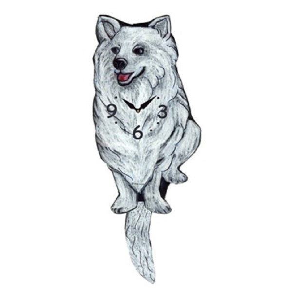 White Siberian Husky Dog Wagging Pendulum Clock