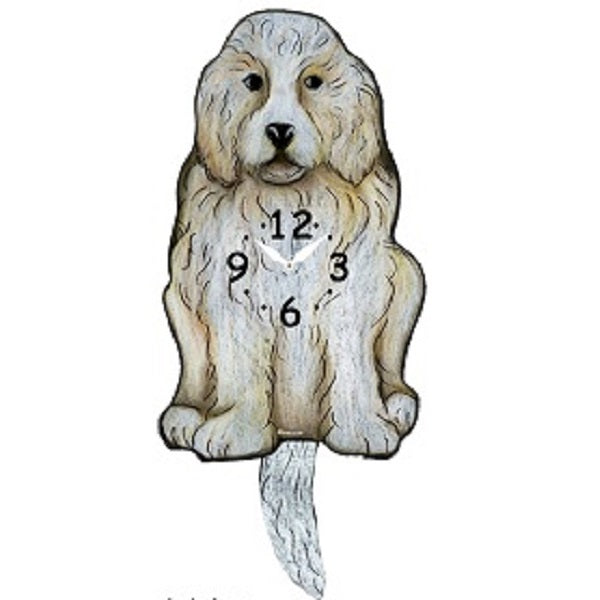 White Labradoodle Dog Wagging Pendulum Clock