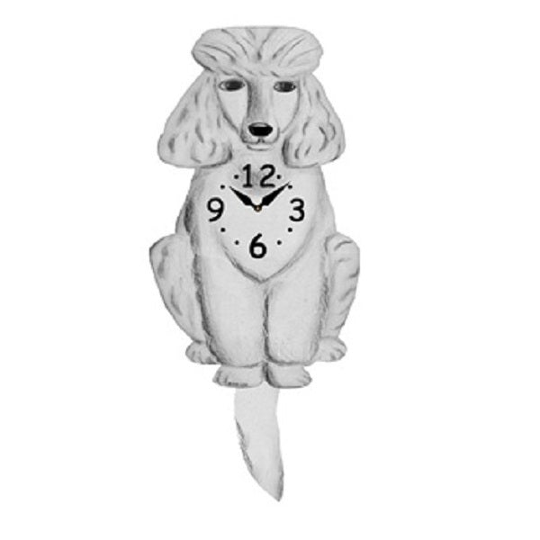 White Poodle Dog Wagging Pendulum Clock