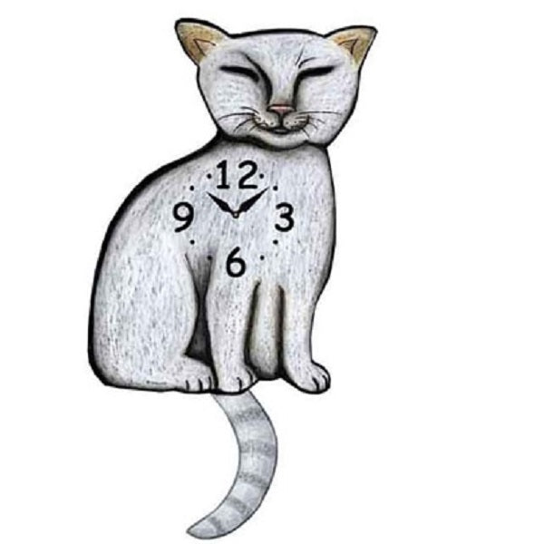 White Siamese Cat Wagging Pendulum Clock