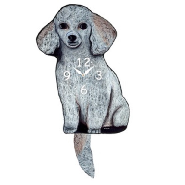 White Toy Poodle Dog Wagging Pendulum Clock