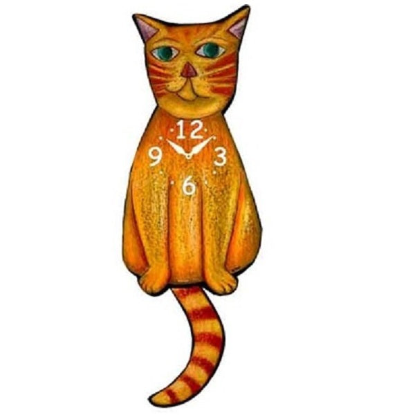 Yellow Cat Wagging Pendulum Clock