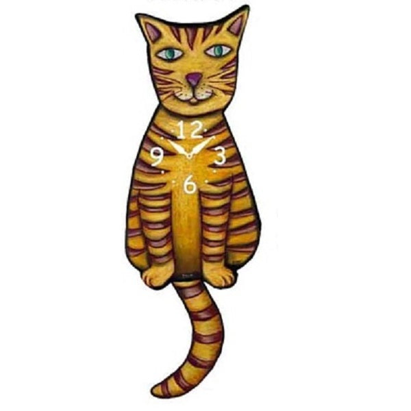 Yellow Stripe Cat Wagging Pendulum Clock